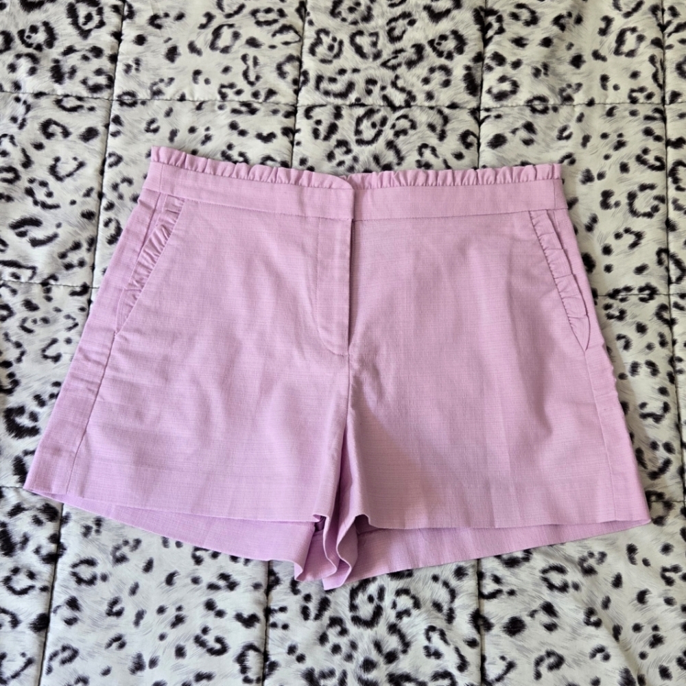 J.Crew High-Waisted Ruffle Trim Lilac Cotton Shorts Sz 10